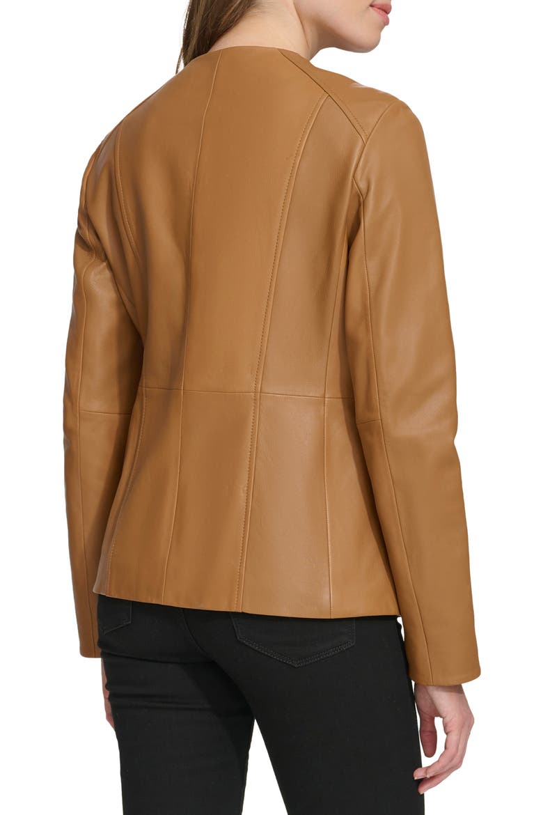 Collarless Leather Jacket, Alternate, color, HAZELNUT