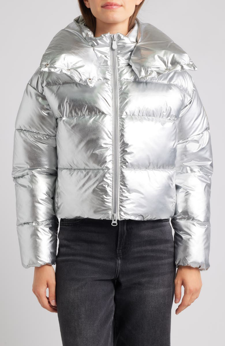Save The Duck Giselle Windproof Crop Puffer Jacket, Main, color, Silver