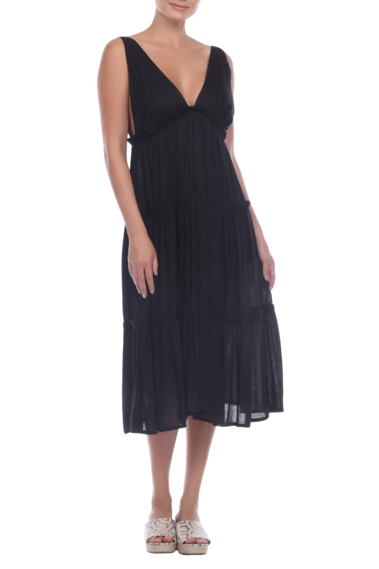 Tiered Midi Dress, Main, color, BLACK