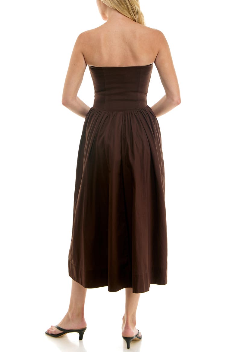 Mixed Media Strapless Midi Dress, Alternate, color, ESPRESSO