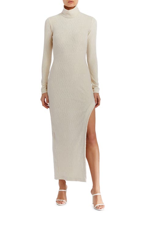 Secora Crinkled Long Sleeve Turtleneck Maxi Dress