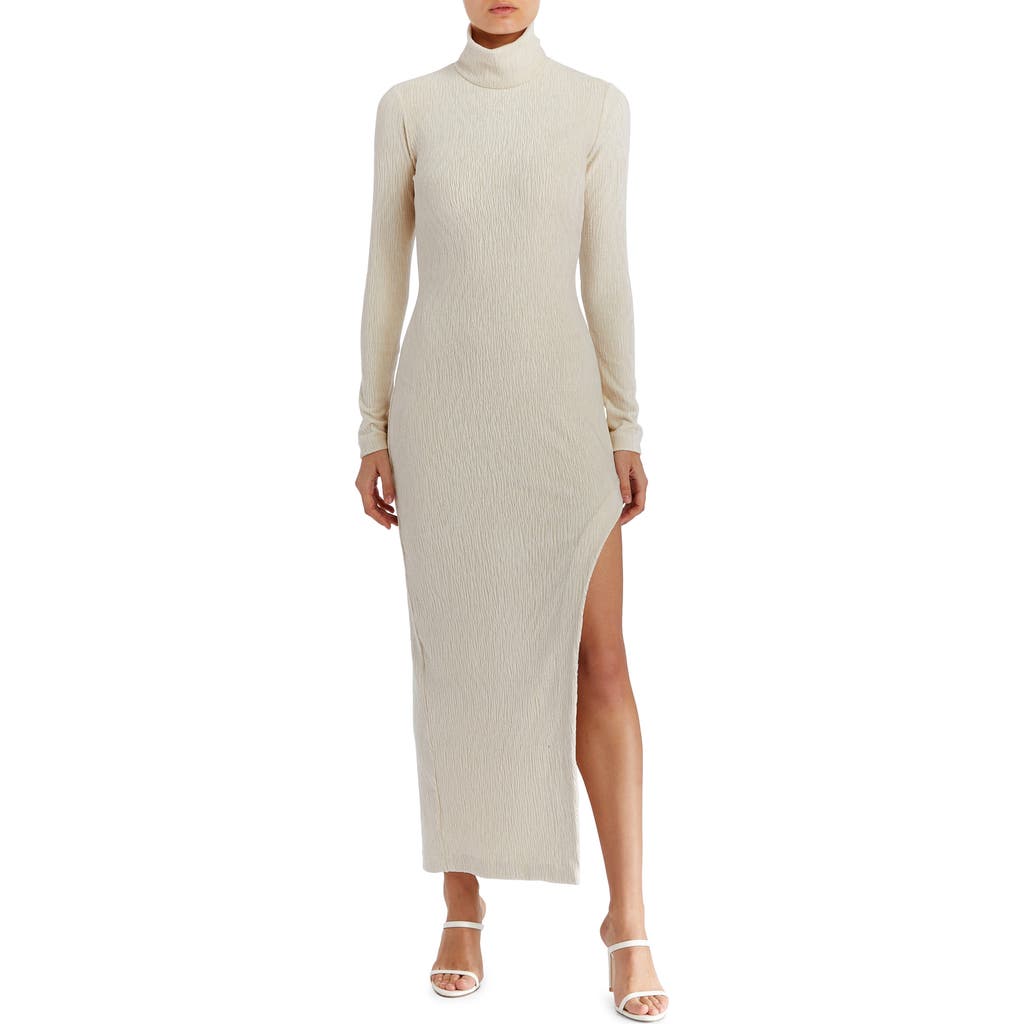 Amanda Uprichard Secora Crinkled Long Sleeve Turtleneck Maxi Dress In Cream