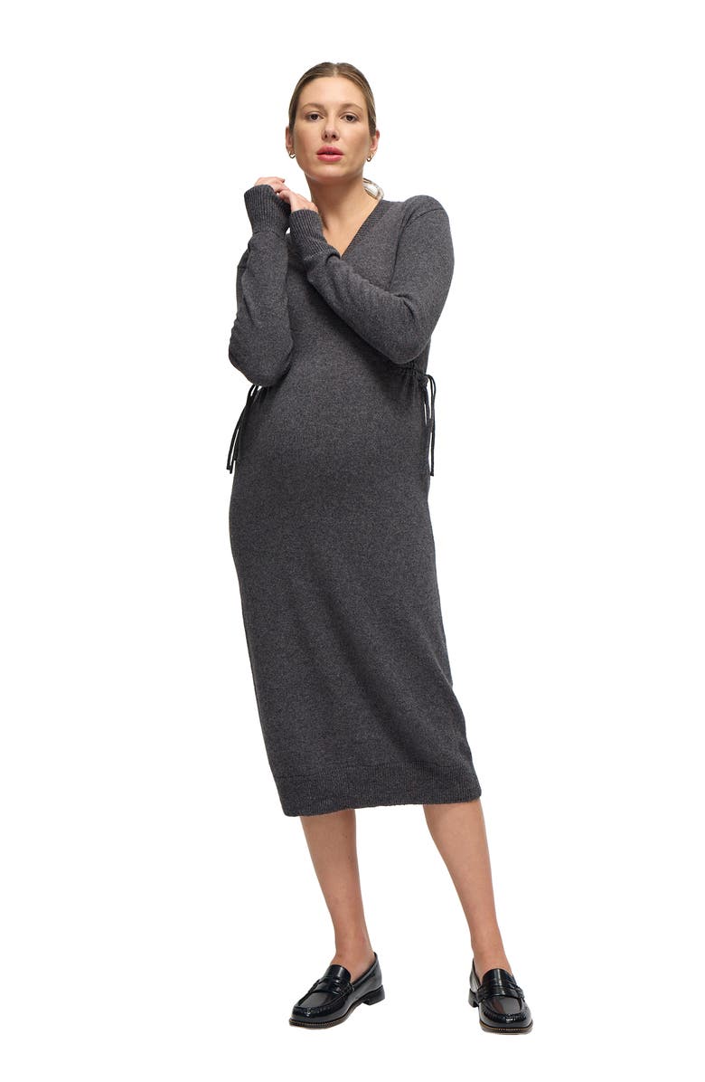 Ingrid & Isabel Cozy V-Neck Maternity Sweater Dress, Alternate, color, Dark Grey