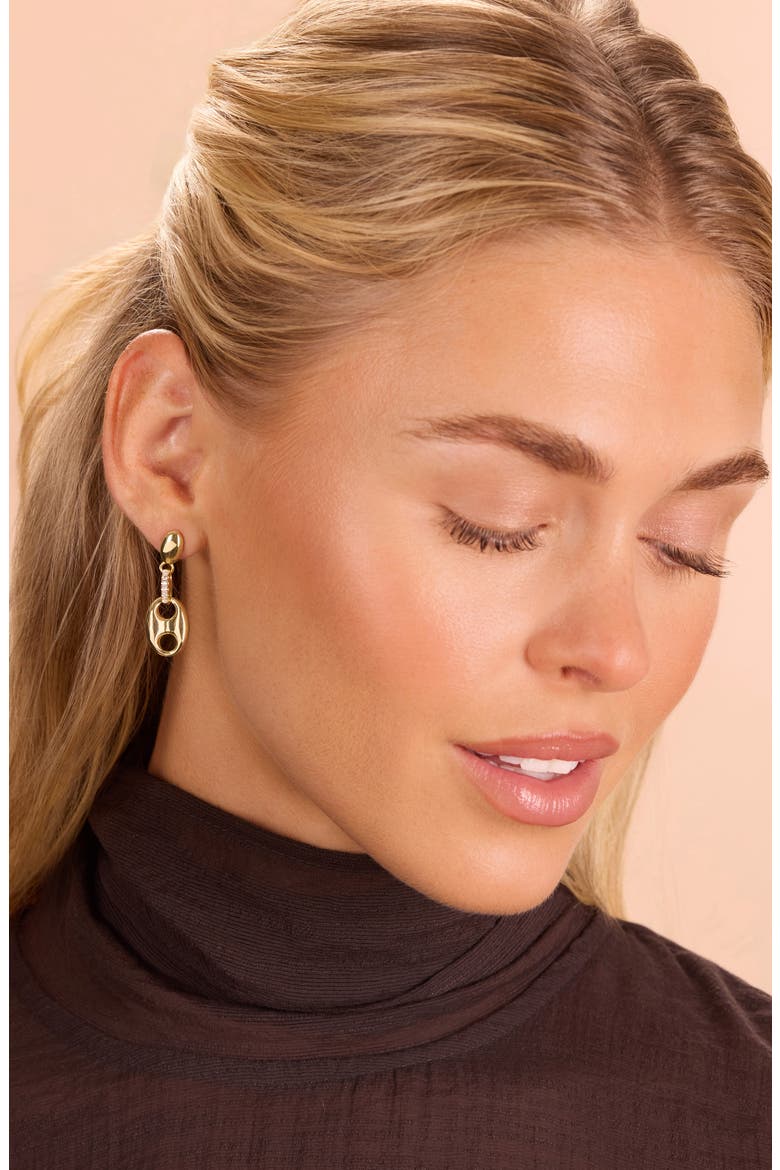 Puffy Mariner Cubic Zirconia Drop Earrings., Alternate, color, GOLD