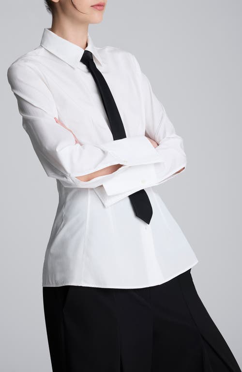 Kenneth Cole Boyfriend Poplin Button-up Shirt With Tie In White