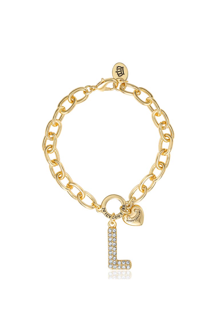 Pavé Initial Charm Bracelet, 7.5'' Gold Tone Link, Main, color, Letter L