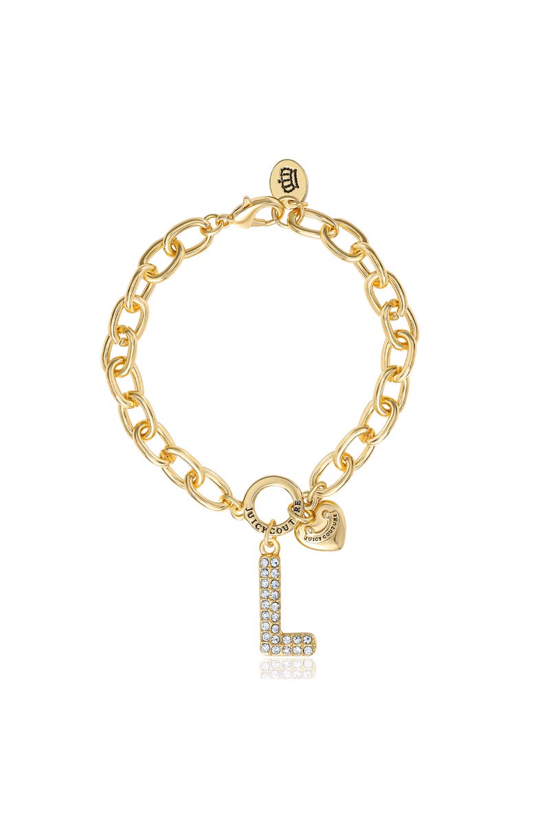 Juicy Couture Pavé Initial Charm Bracelet, 7.5'' Gold Tone Link, Main, color, Letter L