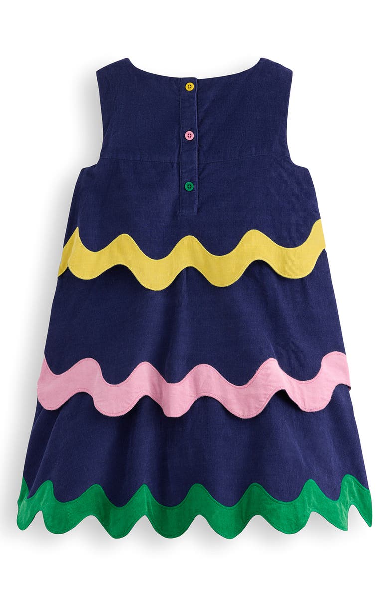 Mini Boden Kids' Rickrack Appliqué Sleeveless Cotton Corduroy Dress, Alternate, color, Sapphire Blue