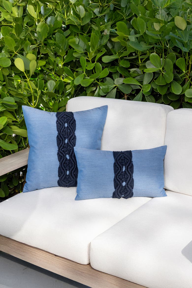 Palomar Handknotted Macrame Indoor & Outdoor Woven Accent Pillow, Alternate, color, Indigo