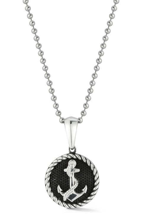 Men's Sterling Silver Oxidized Anchor Pendant Necklace