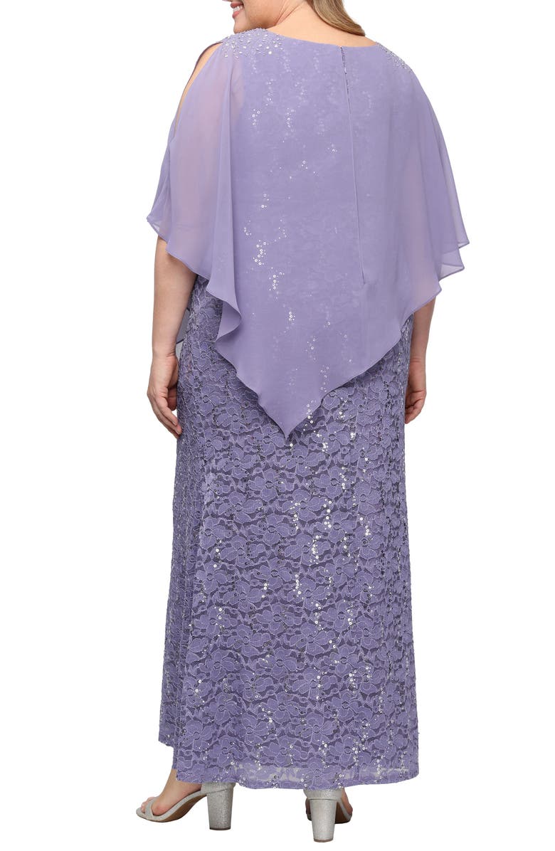 SL FASHIONS Sequin Floral Lace Dress with Capelet, Alternate, color, Mystic/ Heather