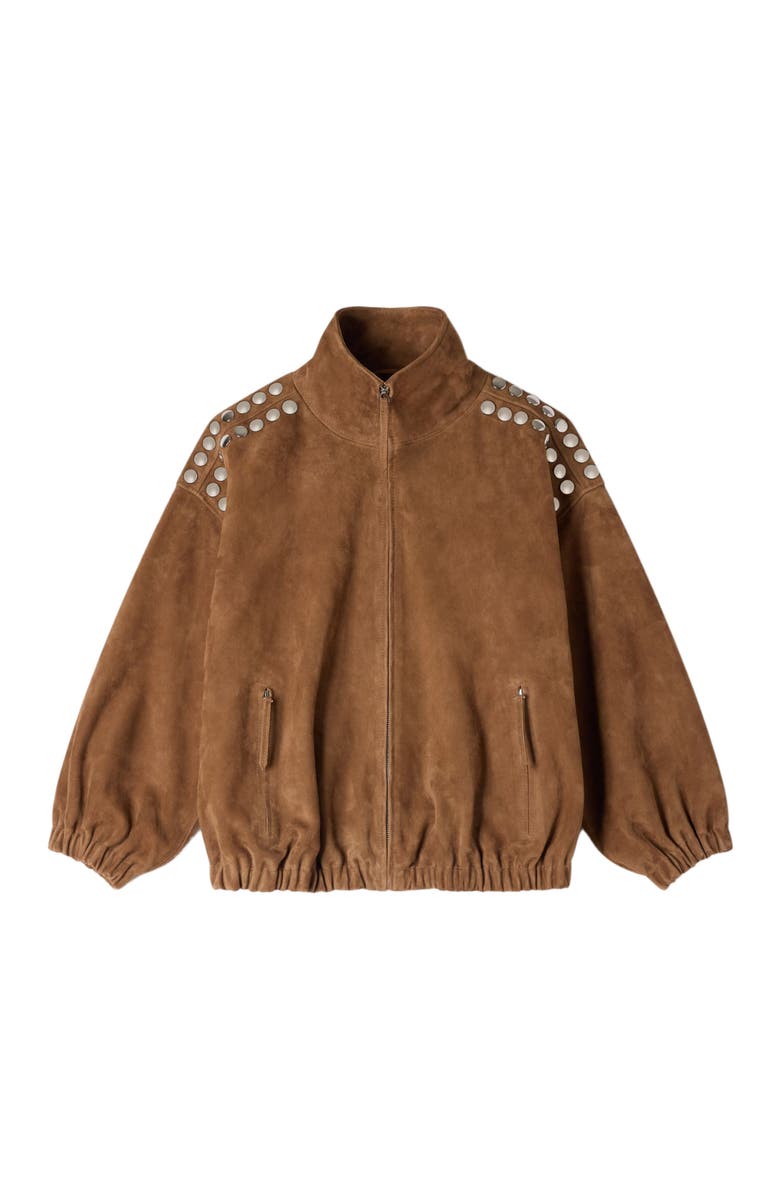 SANDRO Studded suede jacket, Alternate, color, Camel