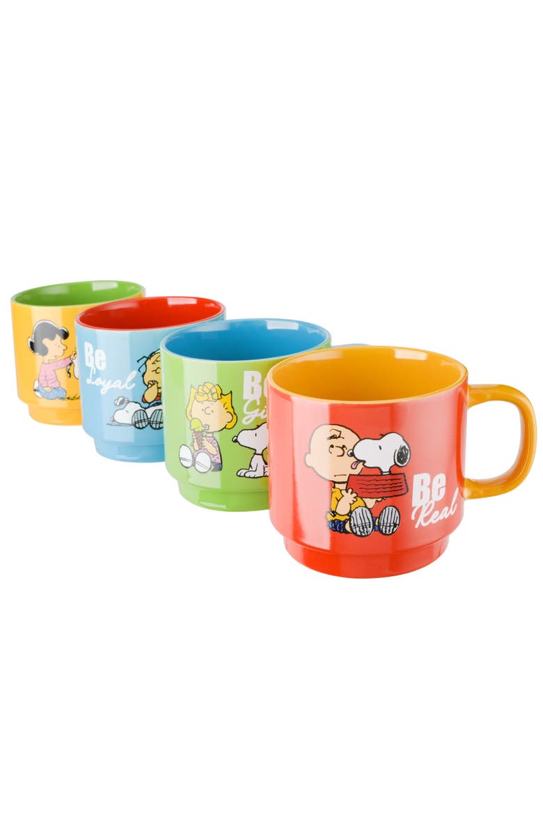 Snoopy Stackable Stoneware Mug Set with Rack, Alternate, color, Assorted Colors