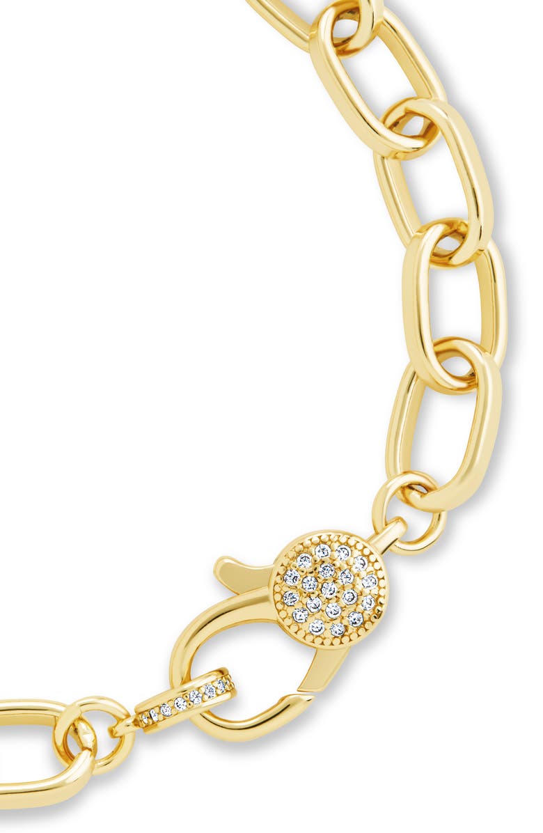 Sterling Forever Tove Cubic Zirconia Paper Clip Chain Bracelet, Alternate, color, Gold