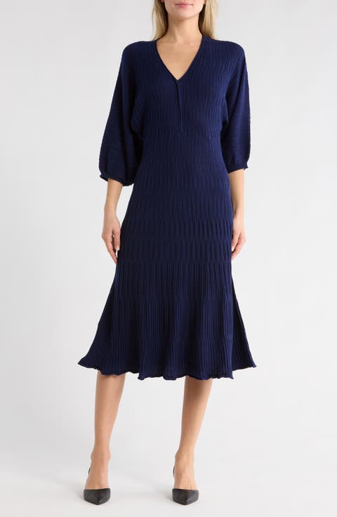 Balloon Sleeve Midi Sweater Dress