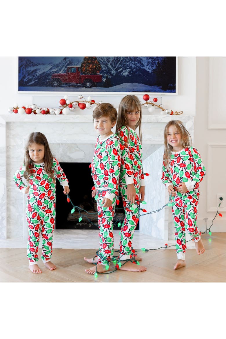 Kids Organic Two-Piece Pajama Set - Holiday Lights, Alternate, color, Red & Pink Hearts