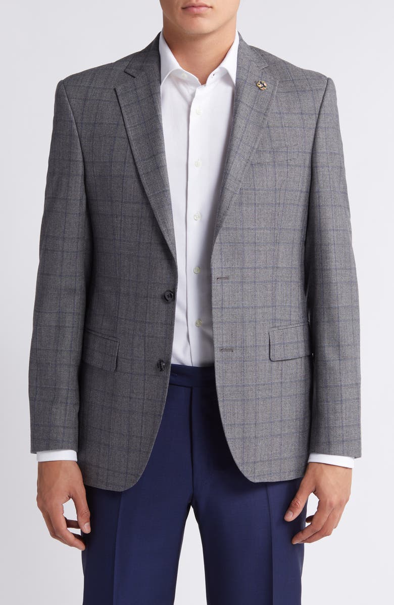 Ted Baker London Jay Slim Fit Glen Plaid Stretch Wool Sport Coat, Main, color, Grey