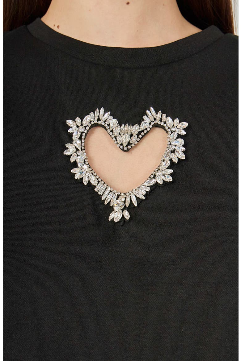 Rhinestone Trim Heart Cutout Relaxed Fit T-Shirt, Alternate, color, BLACK