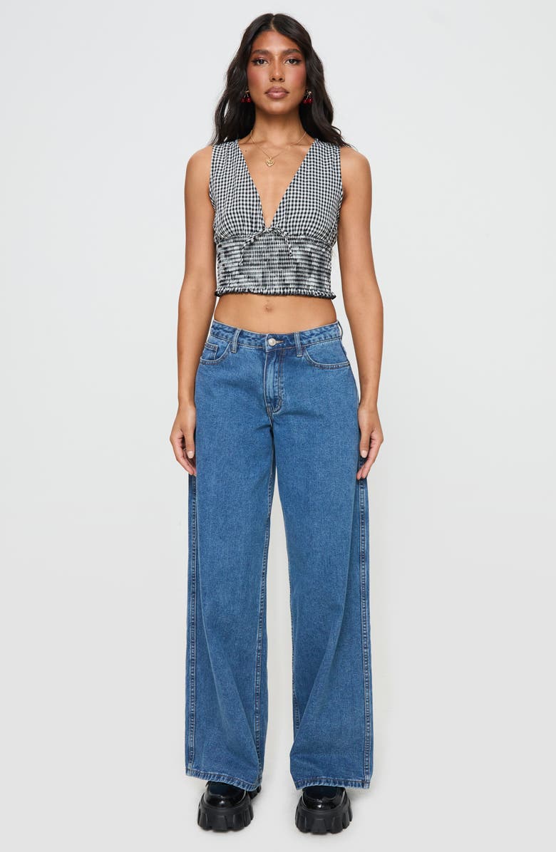 Princess Polly Mixing It Up Gingham Smocked Crop Tank, Alternate, color, Black