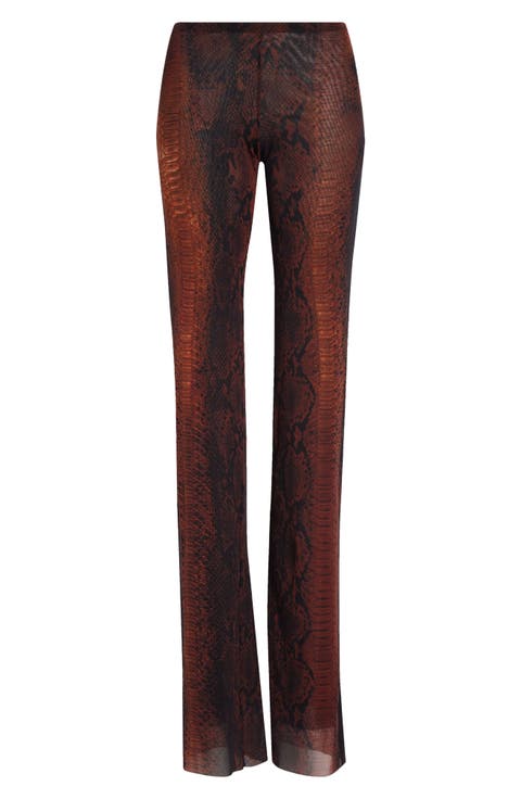 Snakeskin Print Mesh Flare Pants