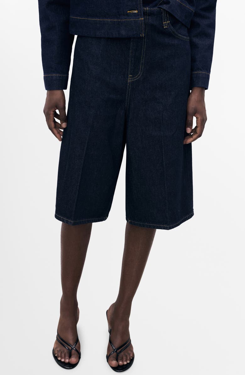 MANGO Wide Leg Denim Bermuda Shorts, Main, color, Open Blue