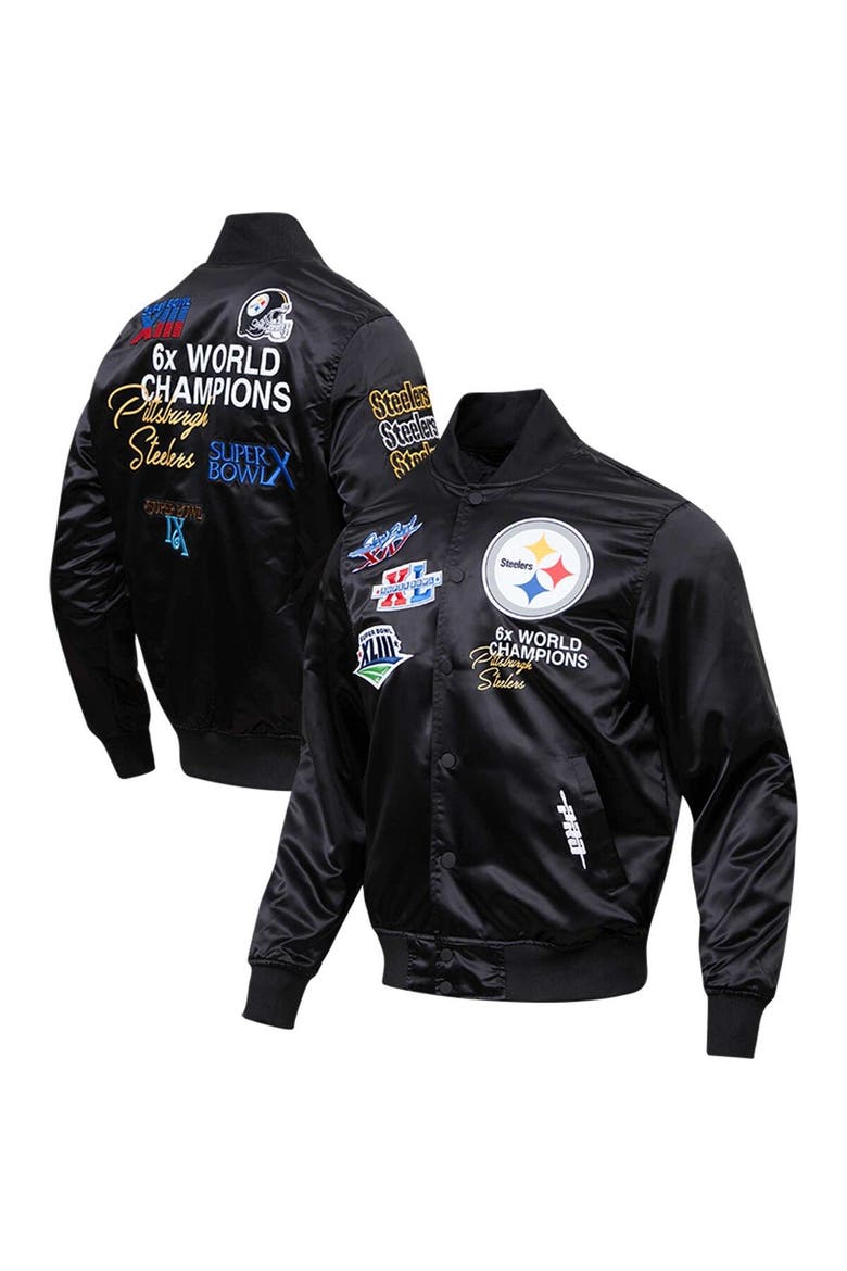 Men's Pro Standard Black Pittsburgh Steelers 6x Super Bowl Champions Satin Full-Snap Varsity Jacket, Main, color, Black