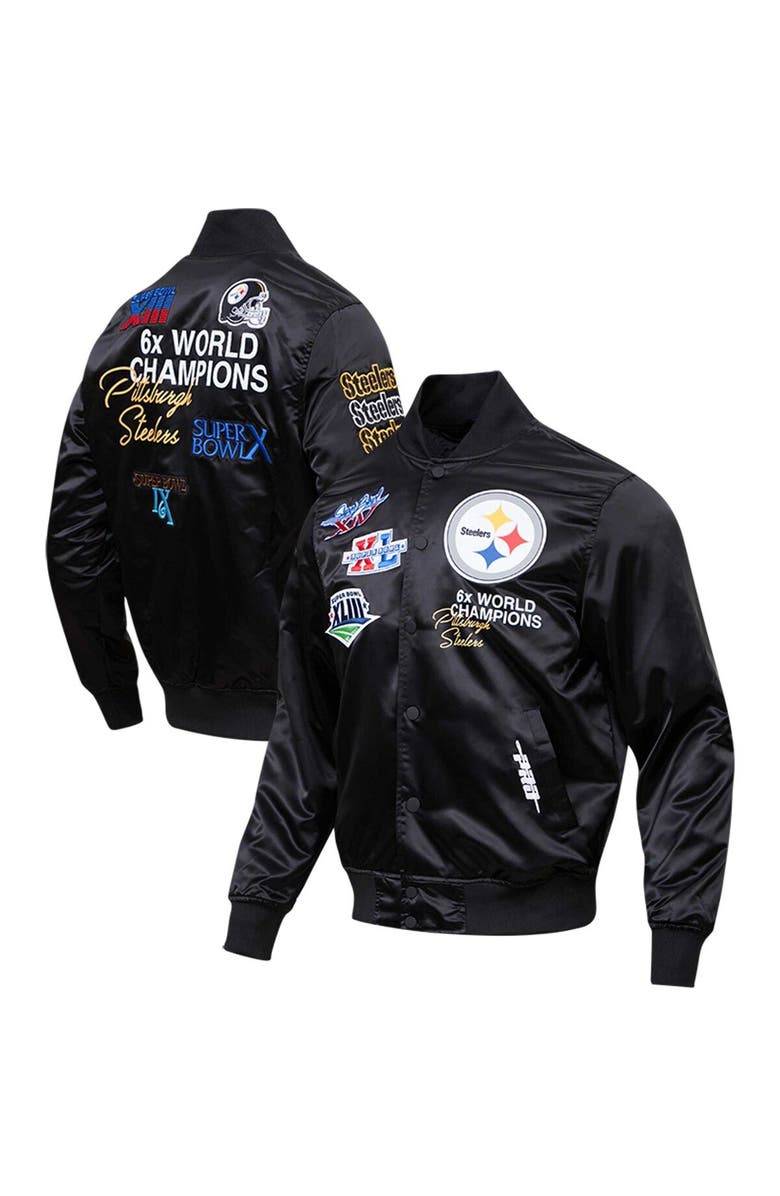 PRO STANDARD Men's Pro Standard Black Pittsburgh Steelers 6x Super Bowl Champions Satin Full-Snap Varsity Jacket, Main, color, 