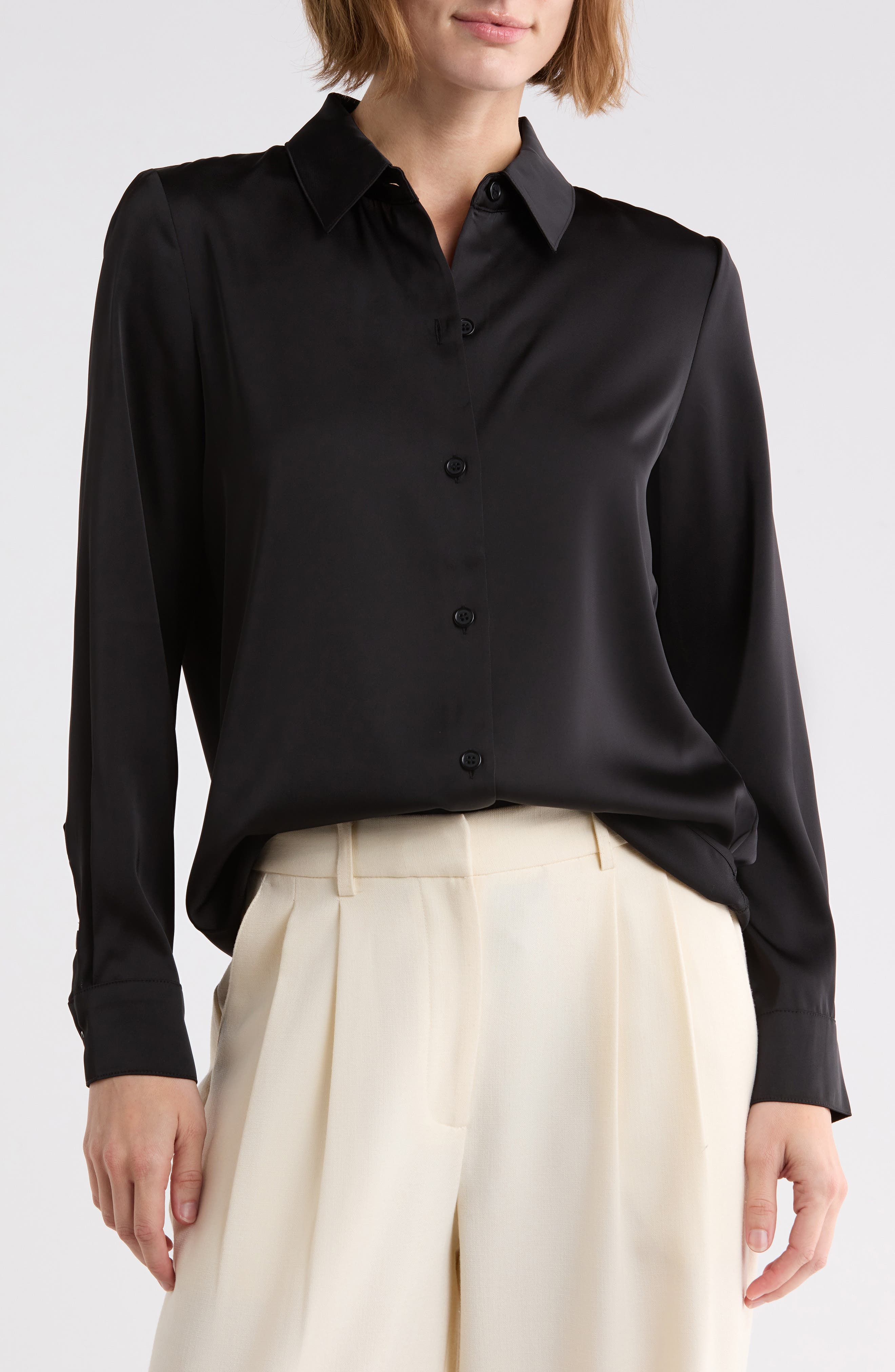 Satin Long Sleeve Button-Up Shirt