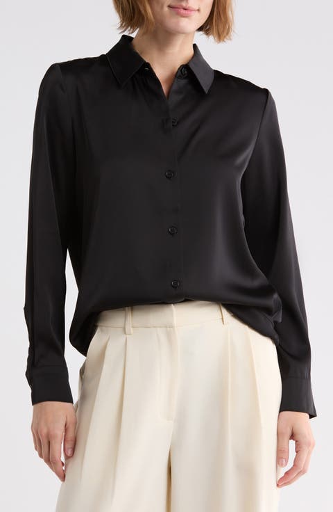 Satin Long Sleeve Button-Up Shirt