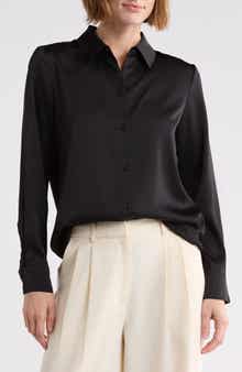Satin Long Sleeve Button-Up Shirt
