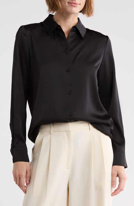 Satin Long Sleeve Button-Up Shirt