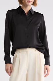 Vince Camuto Satin Long Sleeve Button-Up Shirt