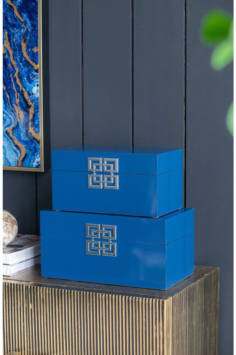 Set of 2 Decorative Boxes, Alternate, color, BLUE