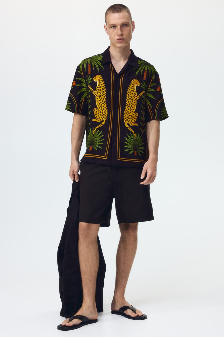 Relaxed Fit Printed Resort Shirt, Main, color, Dark brown/leopard