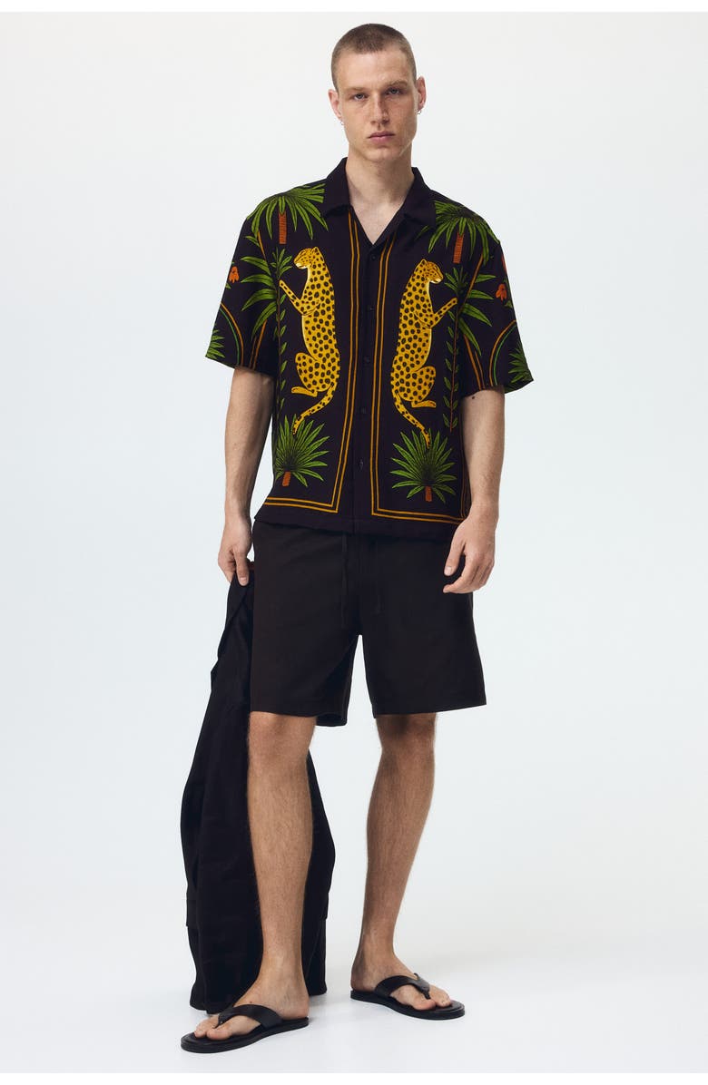 H&M Relaxed Fit Printed Resort Shirt, Alternate, color, Dark Brown/Leopard
