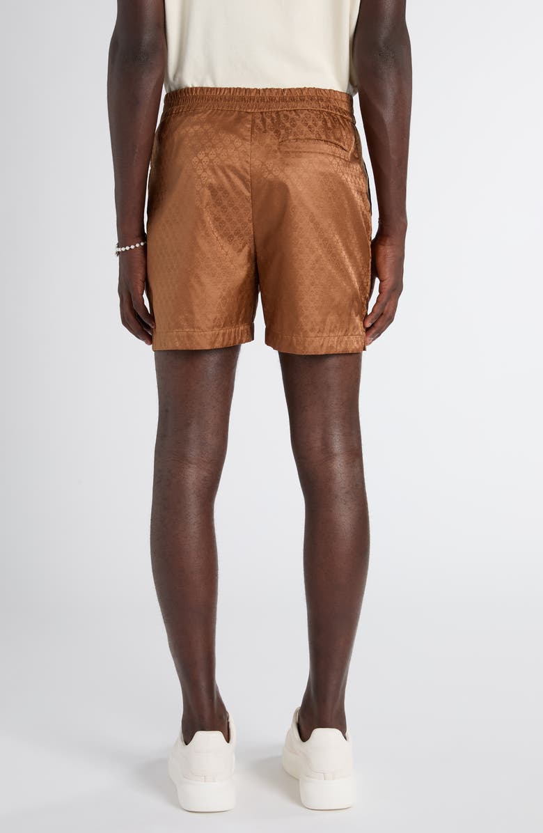 McQueen Skull Jacquard Satin Shorts, Alternate, color, Camel