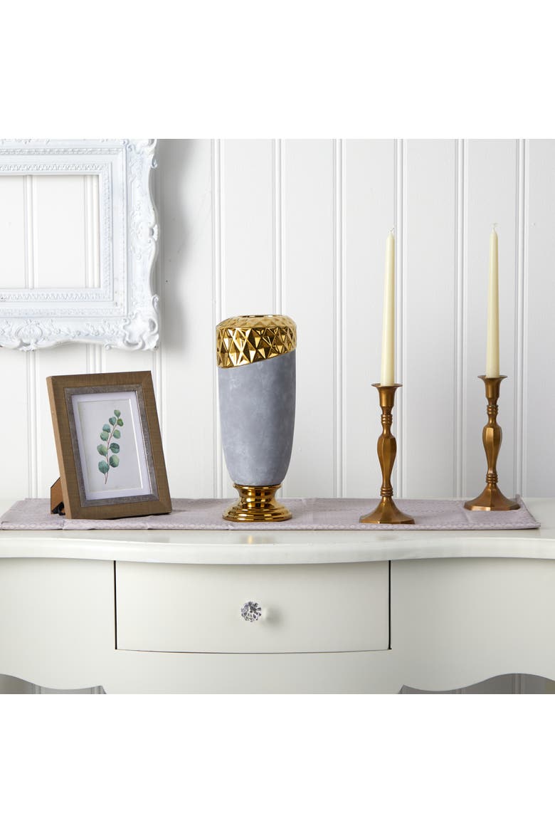 11.5-in Regal Stone Vase with Gold Accents, Alternate, color, Gray