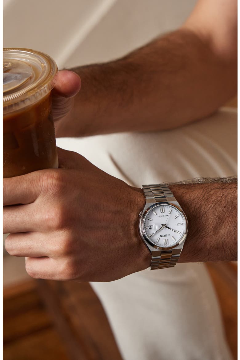 TSUYOSA Automatic Bracelet Watch, 40mm, Alternate, color, SILVER-TONE WHITE