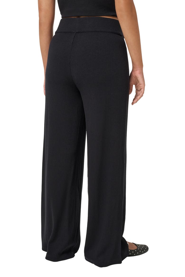 Evening Retreat Rib Wide Leg Pull-On Pants, Alternate, color, BLACK