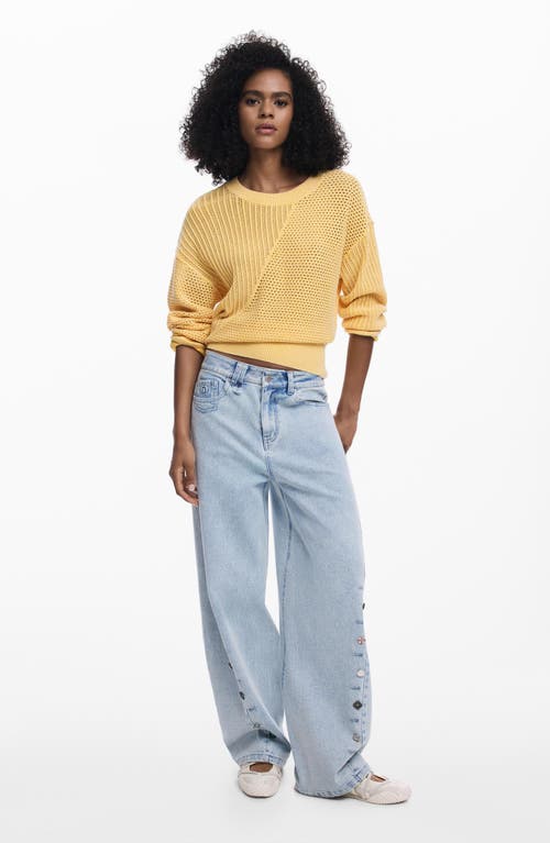 Desigual Loose Knit Cotton Blend Sweater In Yellow