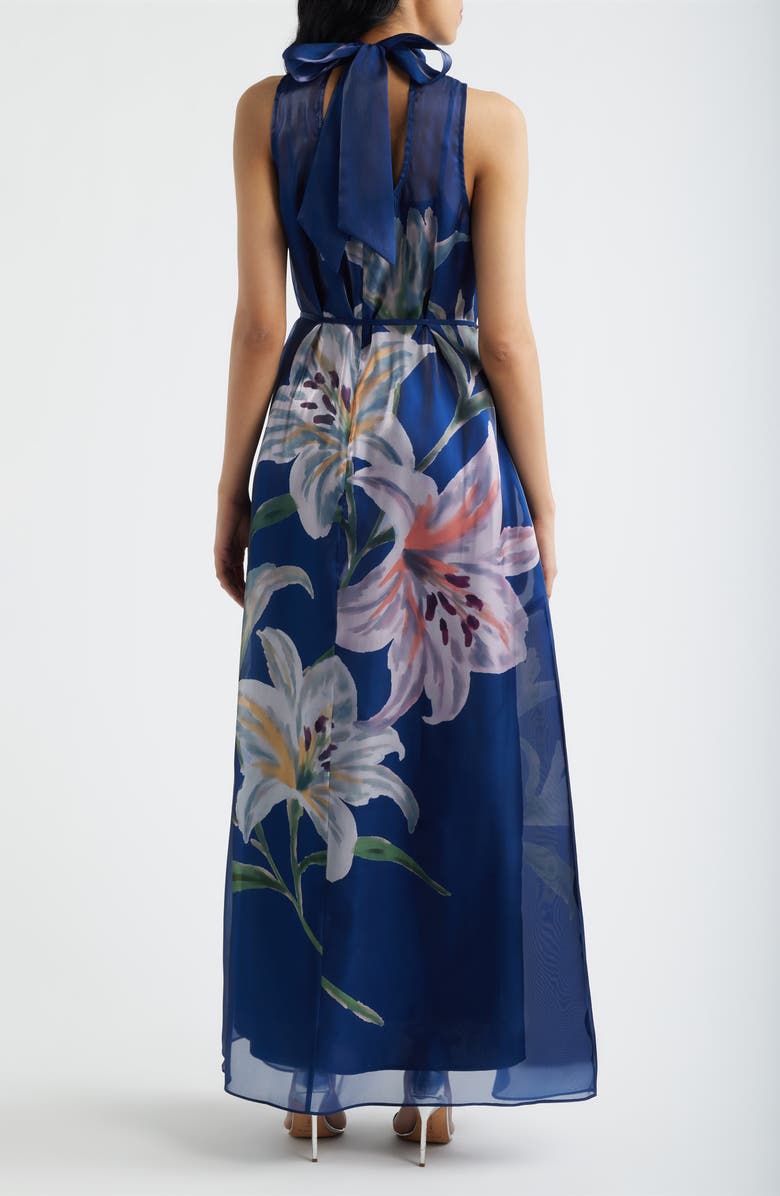 Julia Jordan Printed Tie Neck Organza Cocktail Dress, Alternate, color, 