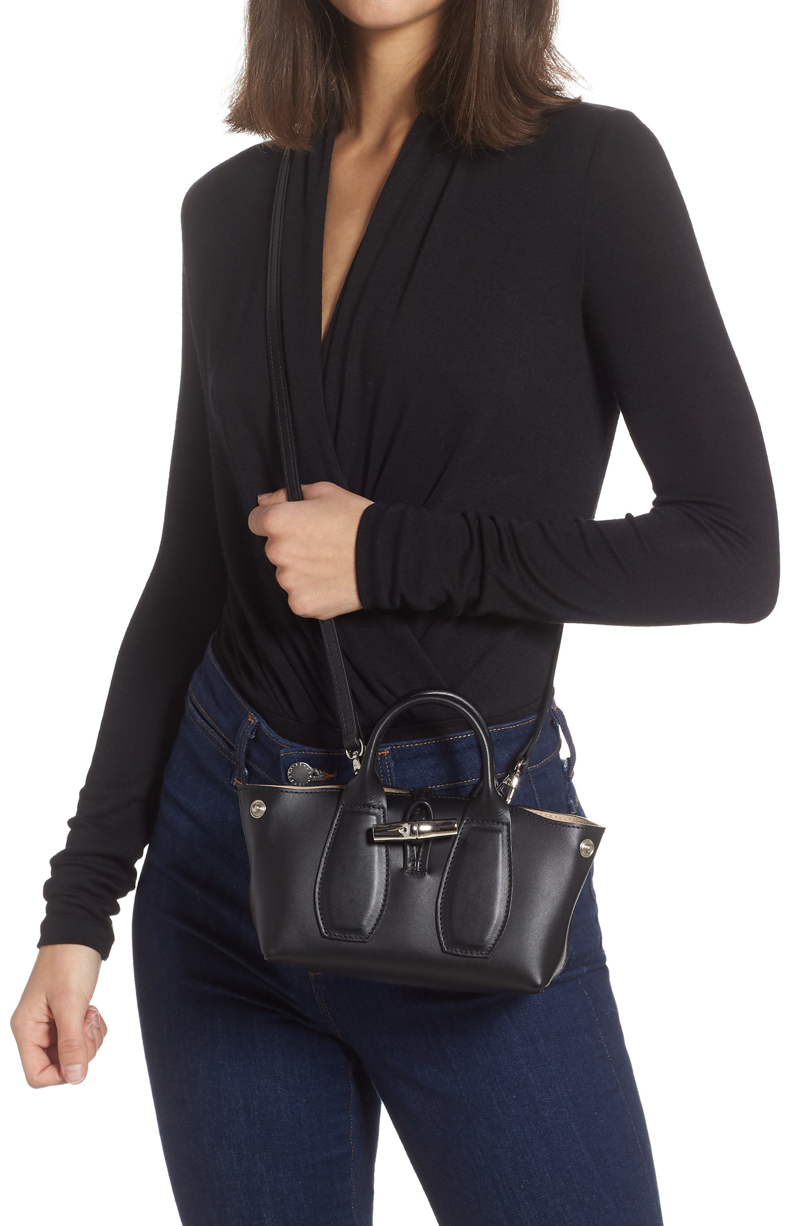 Longchamp Extra Small Roseau Leather Tote, Alternate, color, 