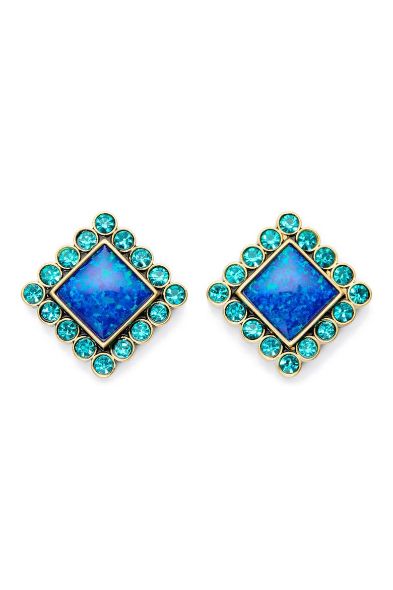 Crystal Square Stud Earrings, Main, color, BLUE