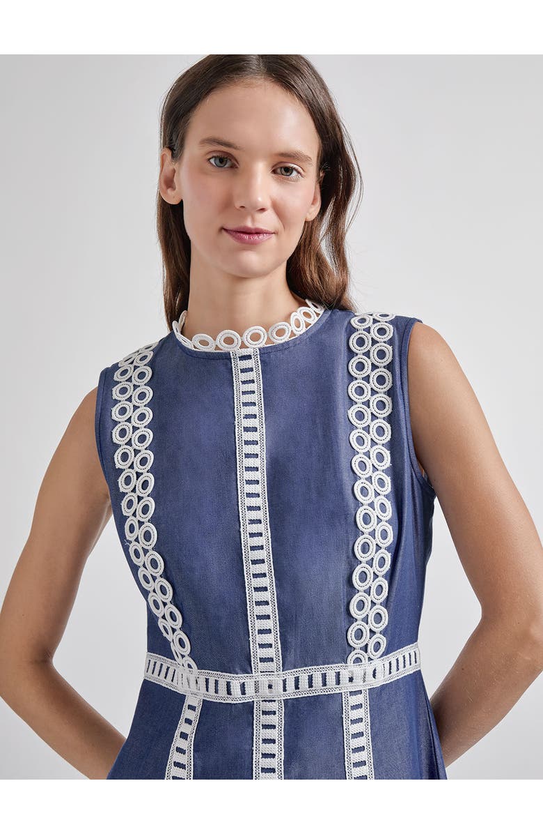 Misook Fit & Flare Cotton Eyelet Trim Maxi Dress, Alternate, color, 