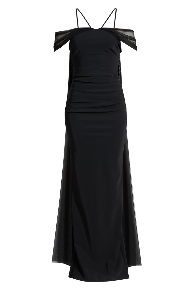 Eridani Illusion Cape Gown, Alternate, color, 37 BLACK