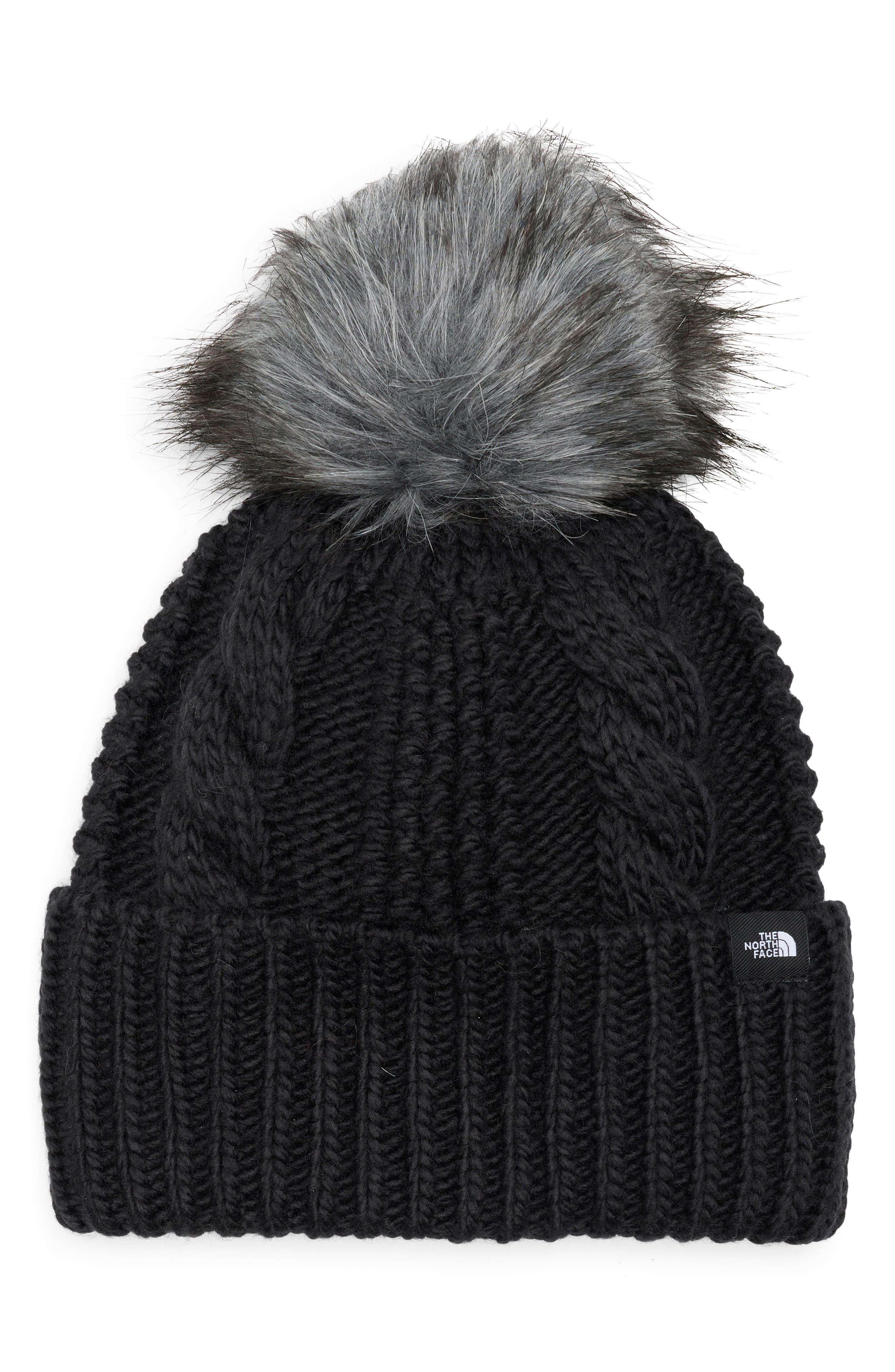 The North Face Kids Oh Mega Beanie with Faux Fur Pom in Tnf Black at Nordstrom
