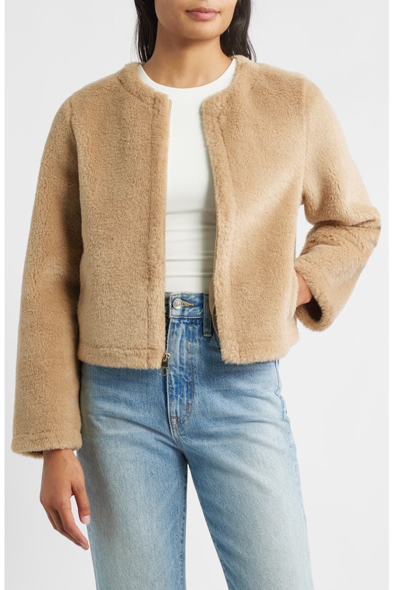 Faux Shearling Crop Jacket, Main, color, CAMEL