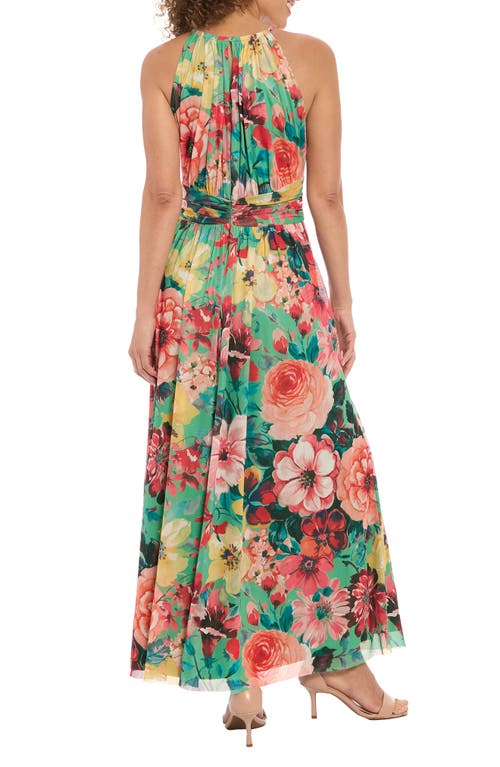 London Times Floral Mesh Maxi Dress In Multi