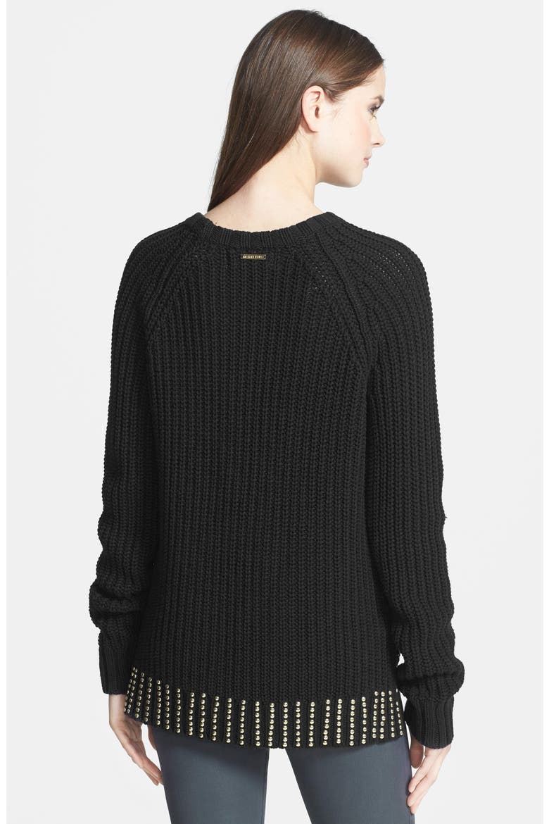 Studded Hem Crewneck Sweater, Alternate, color, BLACK/ GOLD