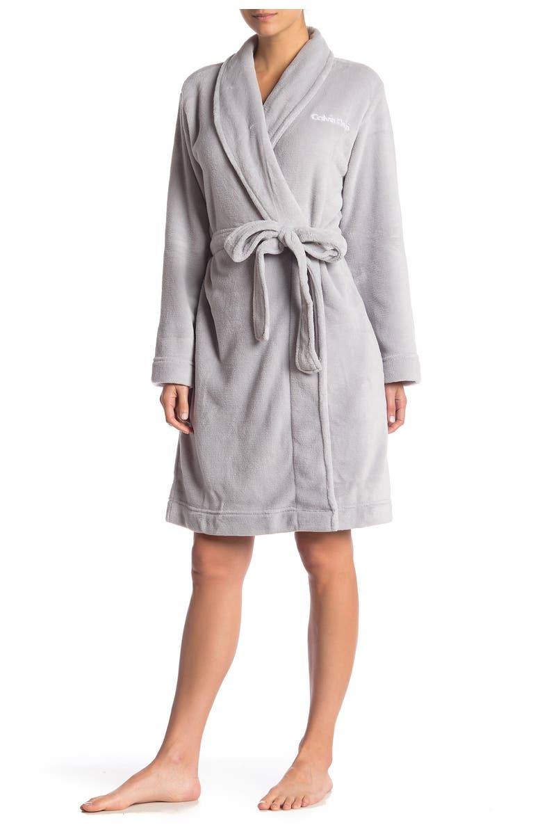 Calvin Klein Plush Shawl Collar Tie Robe, Main, color,